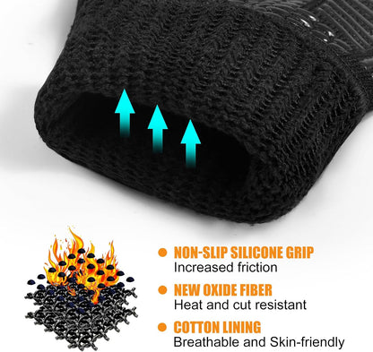 BBQ Gloves, Oven Gloves, 1472°F Extreme Heat Resistant Barbecue Gloves, Silicone Non-Slip Oven Mitts, Kitchen for Cooking, Grilling, and Baking