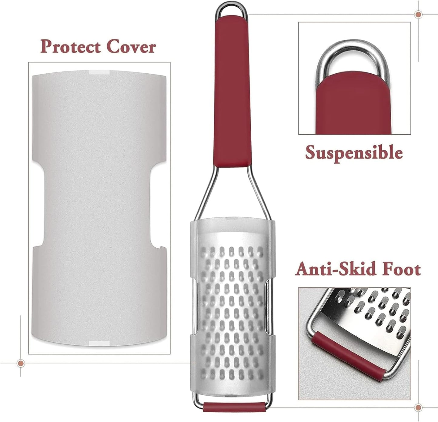Cambom Lemon Zester Grater Three-piece Suit - Heavy Duty Kitchen Tool for Parmesan Cheese, Ginger, Garlic, Nutmeg, Chocolate, Vegetables，Fruits，Stainless Steel Grater Dishwasher Safe Black | 304 Stainless Steel, Sharp Tool for Parmesan Cheese, Ginger,
