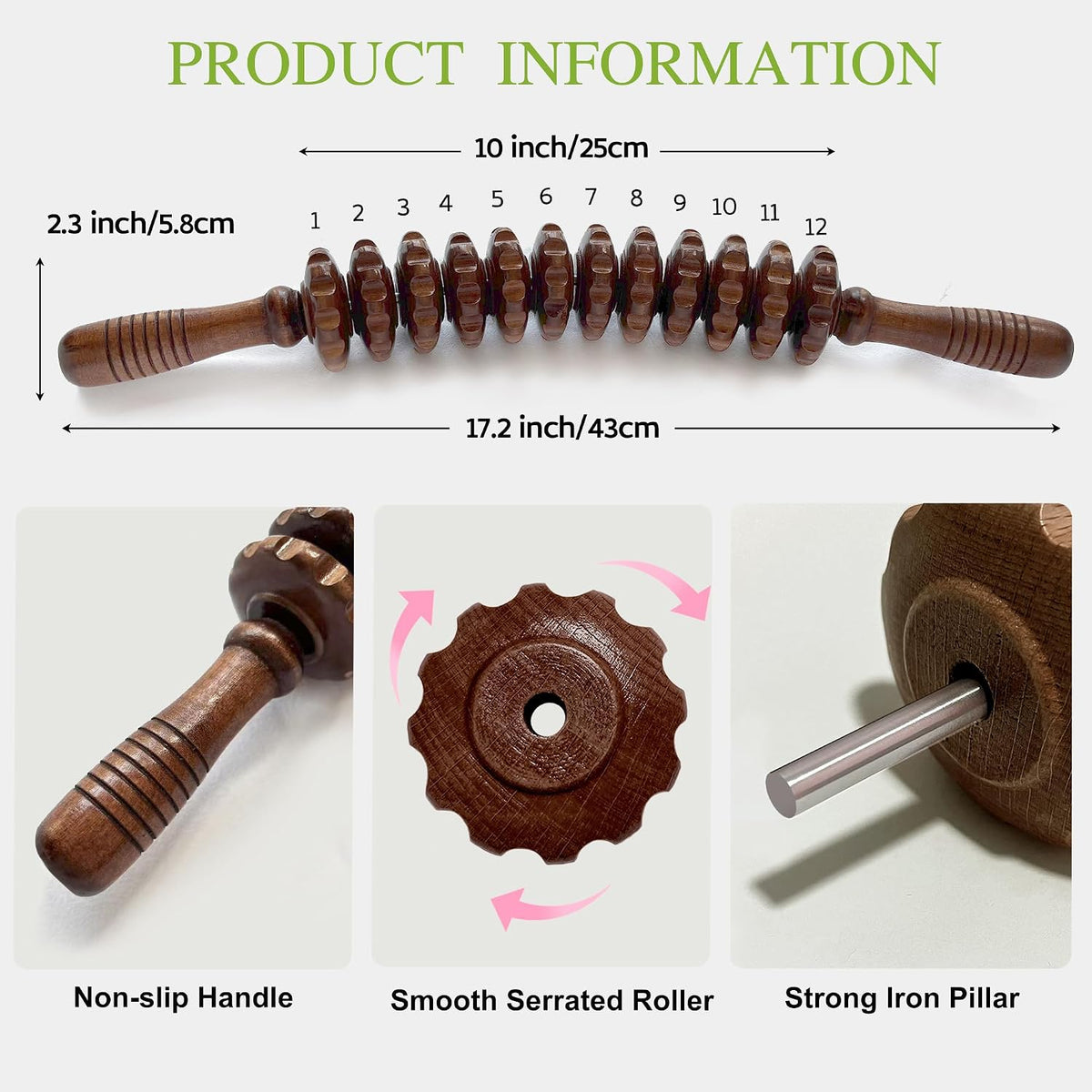 Wooden Massager Handheld Roller Trigger Point Massager Stick for Fascia, Cellulite, Muscle & Abdomen , Body Therapy Massager, Muscle Belly Relief Tool…