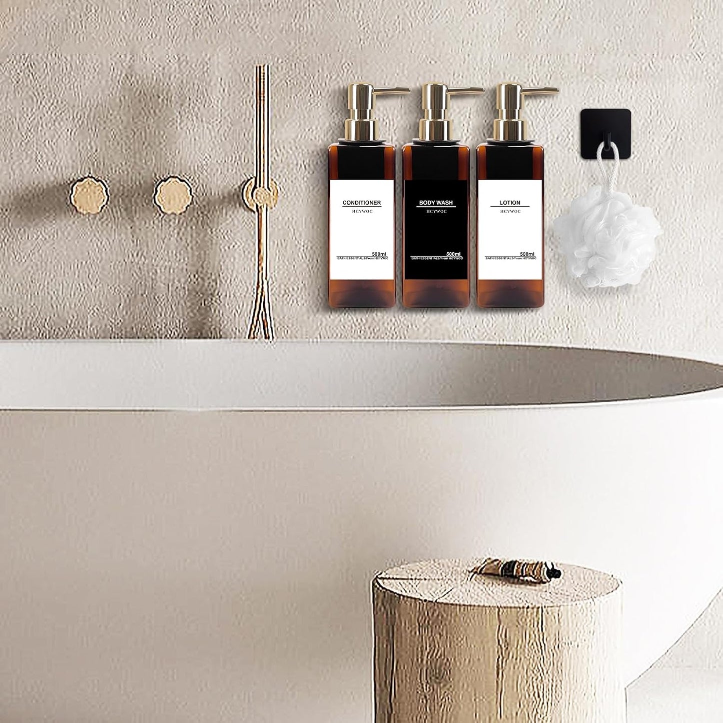 Shampoo Dispenser for Shower Wall, Shampoo and Conditioner Dispenser with 16 Waterproof Labels, No Drill Shower Soap Dispenser Bathroom, Shower Soap Dispenser Wall Mounted 3 Chamber, 17oz,Black | Shampoo Dispenser for Shower Wall, Shower Soap Dispenser