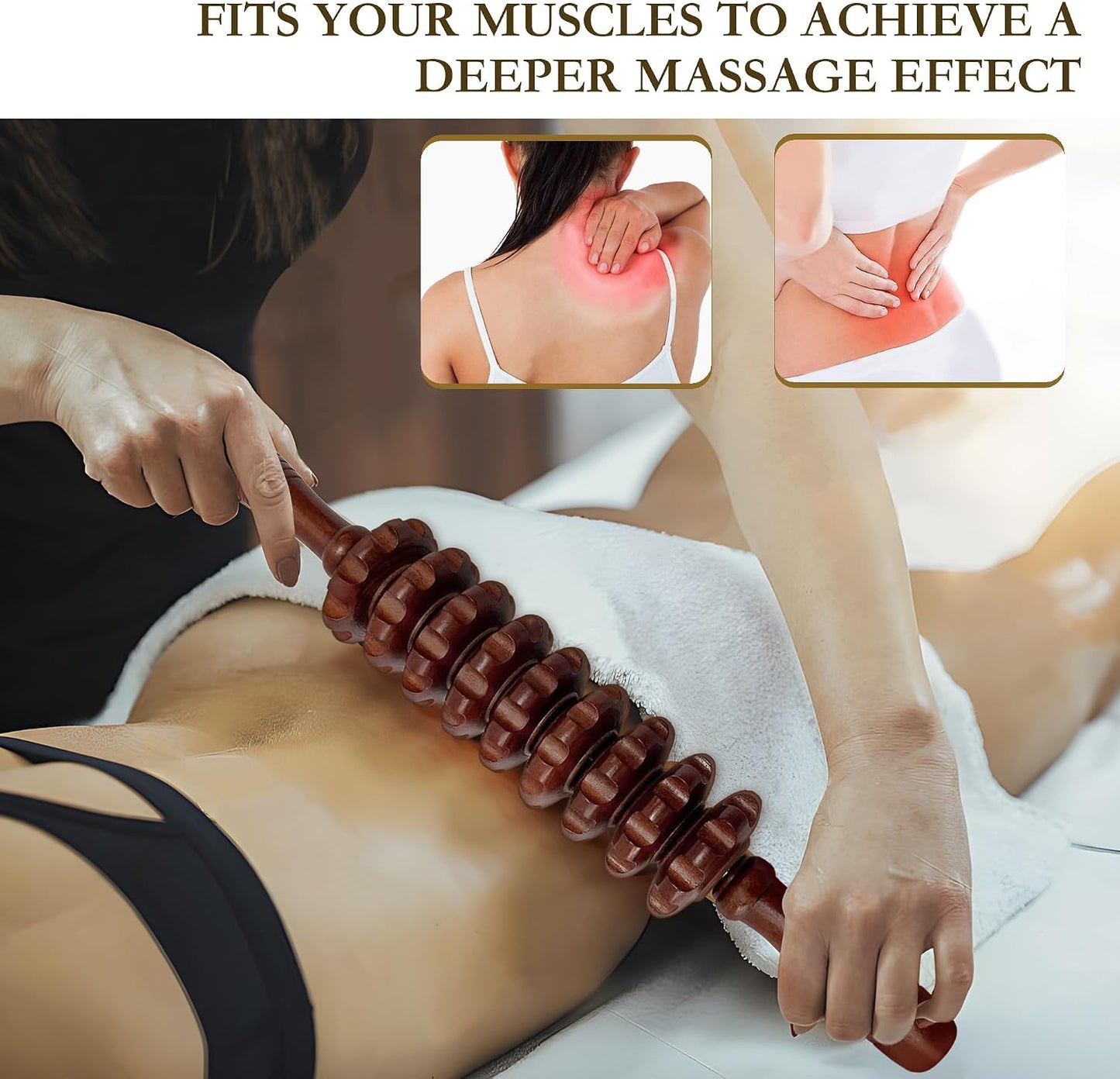 Manual Wood Therapy Massage Stick, Wooden Cellulite Muscle Roller for Legs | Body Sculpting, Lymphatic Drainage Massager, Wooden Massage Tools for Trigger Points Relief, Sore Muscle Recovery