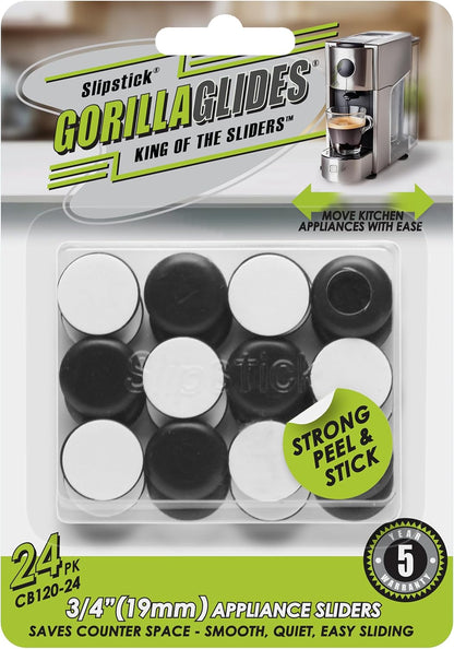 GorillaGlides 1 Inch Chair Sliders/Furniture Floor Protectors (16 Furniture Glides) Self-Adhesive Screw On Chair Glides for Sliding on Low-Pile Carpet & Hard Surface Floors, Round