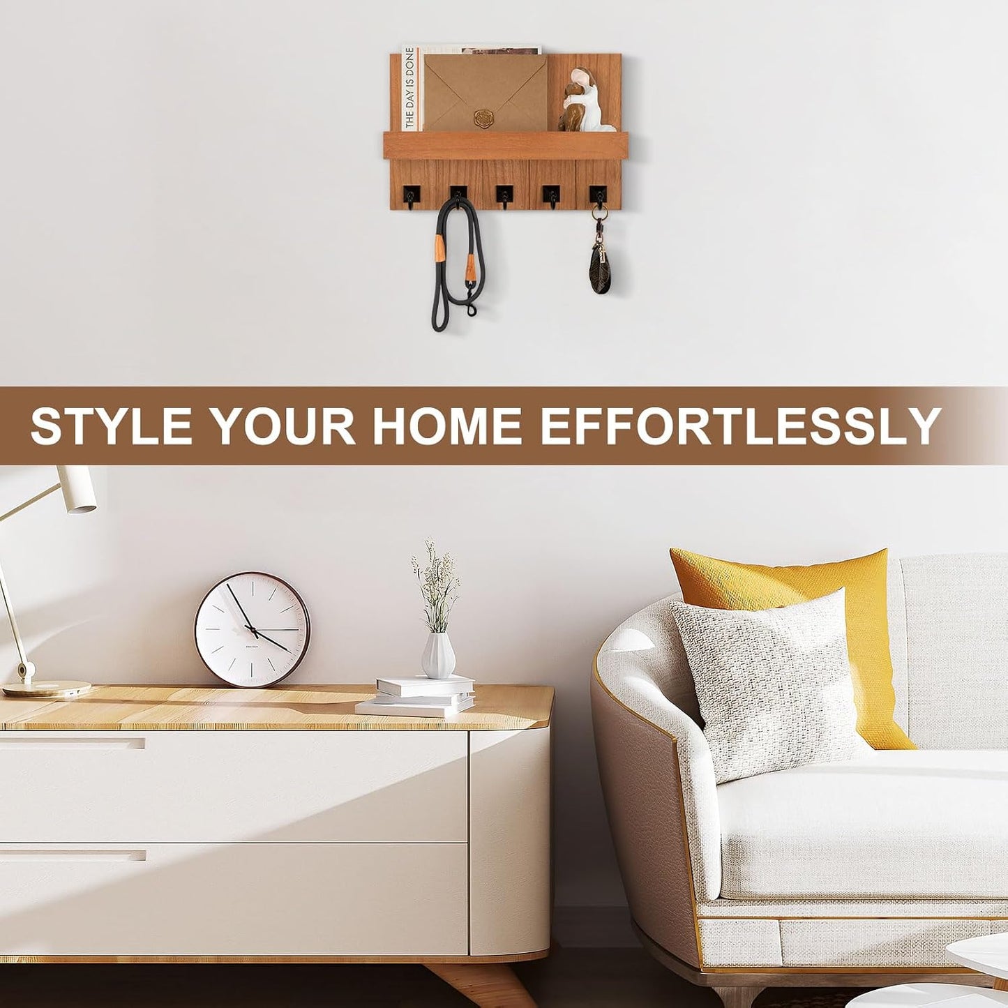Key Holder for Wall, Decorative Key Holder with Shelf | Key and Mail Holder Wall Mount, Farmhouse Decor with 5 Key Hooks for Keys, Coats, ect.