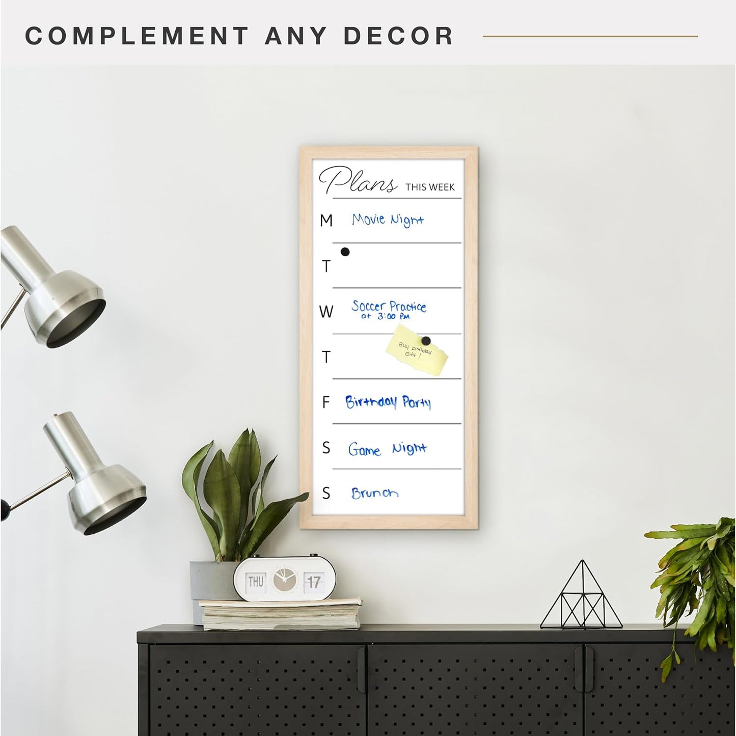 MCS Dry Erase Weekly Meal Planner Black Framed Calander Whiteboard, 11x24 | Dry Erase Weekly Meal Planner Black Framed Calander Whiteboard Frame, 11x24 Inch