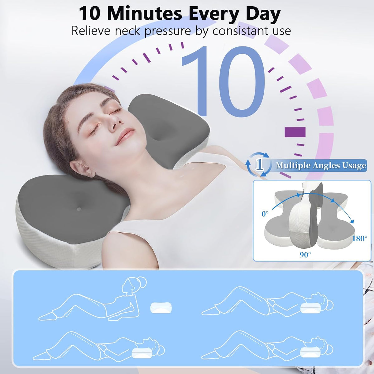 Cervical Neck Roll Pillow, Say Goodbye to Neck Pain, Travel Neck Support Pillow for Side Sleepers, Ergonomic Memory Foam Camping Pillow, Cervical Traction Device with Storage Bag