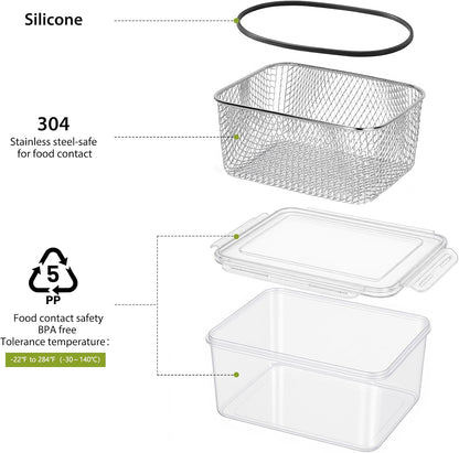 5 PCS Large Fruit storage Containers for Fridge ,Food Storage Containers | with Removable Colander Leakproof Dishwasher & Microwave safe Produce Containers Keep Fruits Vegetables Berry Fresh longer
