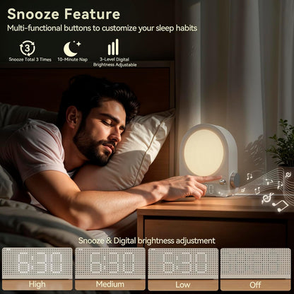 Vivilumens Gradual Sunrise Alarm Clock & White Noise Sound Machine for Better Sleep - Wood Grain Design, Wake-Up Light, Night Light, 10 Natural Sounds, Dual Alarms for Heavy Sleepers