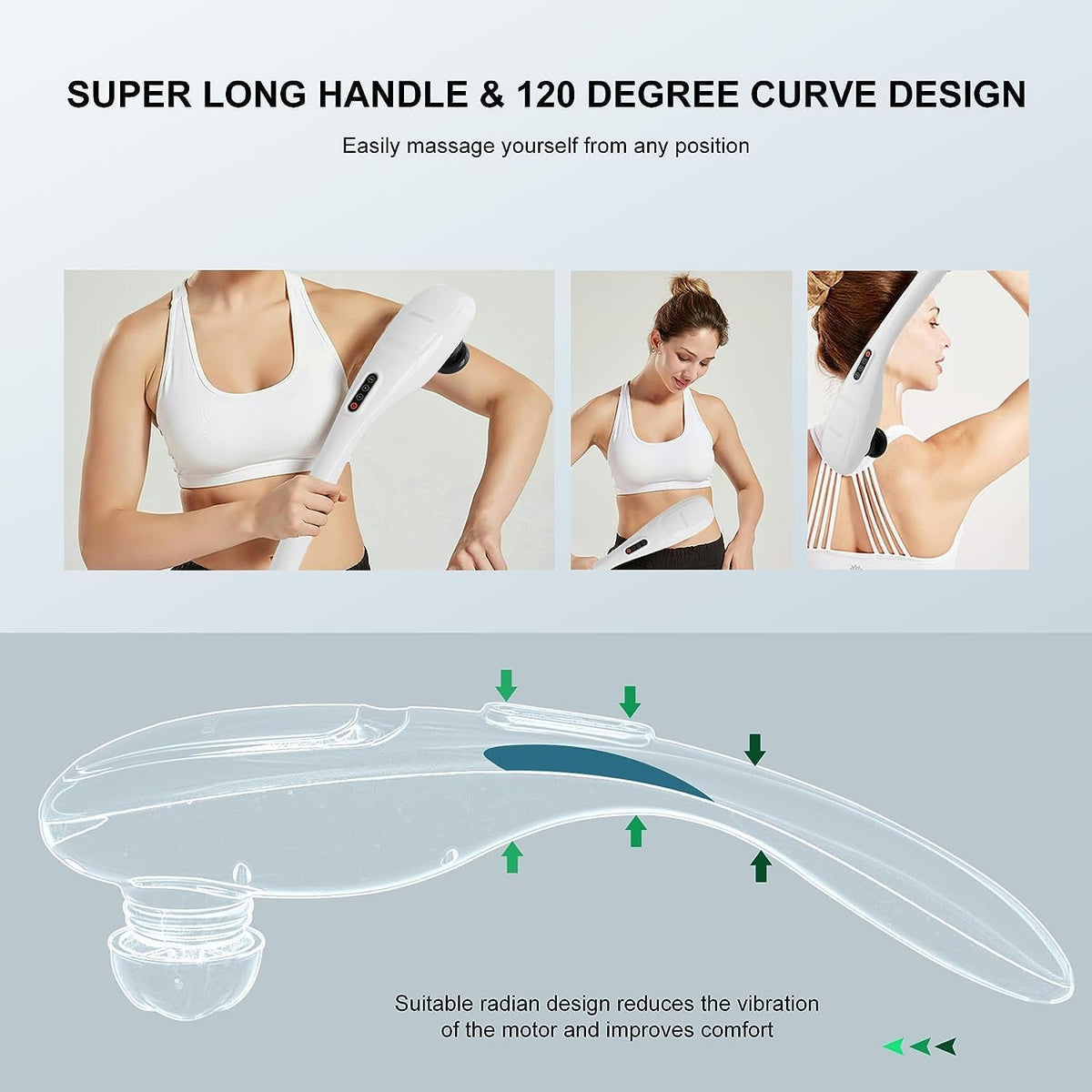 MEGAWISE Handheld Back Massager | Deep Tissue Percussion Massage for Back, Neck, Shoulders, Waist and Legs (Cordless Silver)