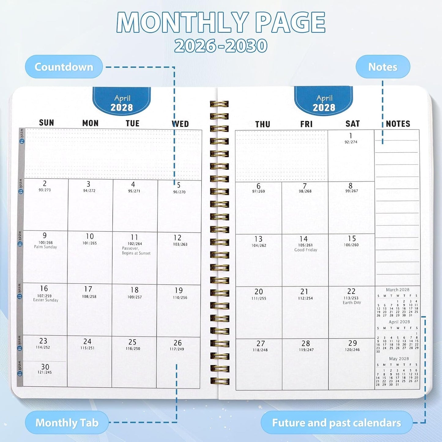 Undated Weekly Planner, A5 Personal Goals Journal Non Dated Weekly Planner to Do List Notebook with Goal Habit Tracker Organizer, Cute Undated Week Planners with Spiral Binding for Kids School Work