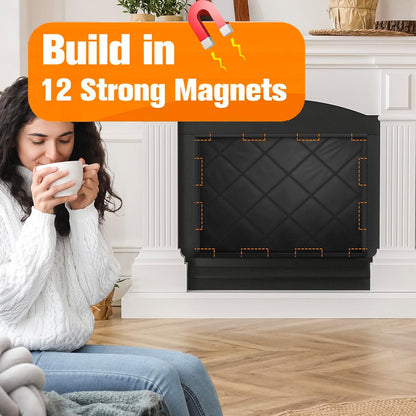 Fireplace Draft Cover, Fireplace Blocker Blanket with Hook and Loop Tapes, Indoor Fire Place Draft Stopper for Heat Loss Insulation Black 39" W x 32" H