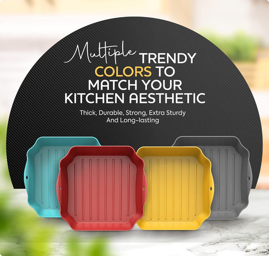 Reusable Silicone Air Fryer Liners Set, 7.5" Square Liners for 4-7QT Air Fryer Tray Baking Oven, Handles & Holes, by Zip Standing