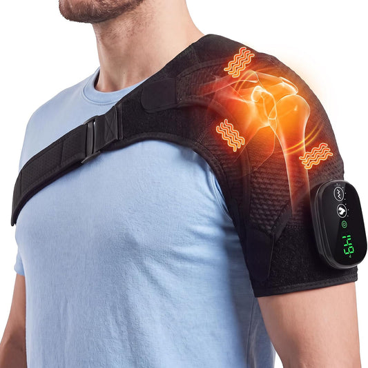 Shoulder Massager for Pain Relief Deep Tissue Shoulder Heating Pad | Cordless Heated Shoulder Brace for Frozen Shoulder & Rotator Cuff 3 Heat & Vibration Modes 5000mAh Rechargeable