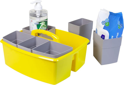 Storex 2-Compartment Large Cleaning Caddy – Multipurpose Supply Organizer with Handle - Black, 1-Pack (00973A06C)