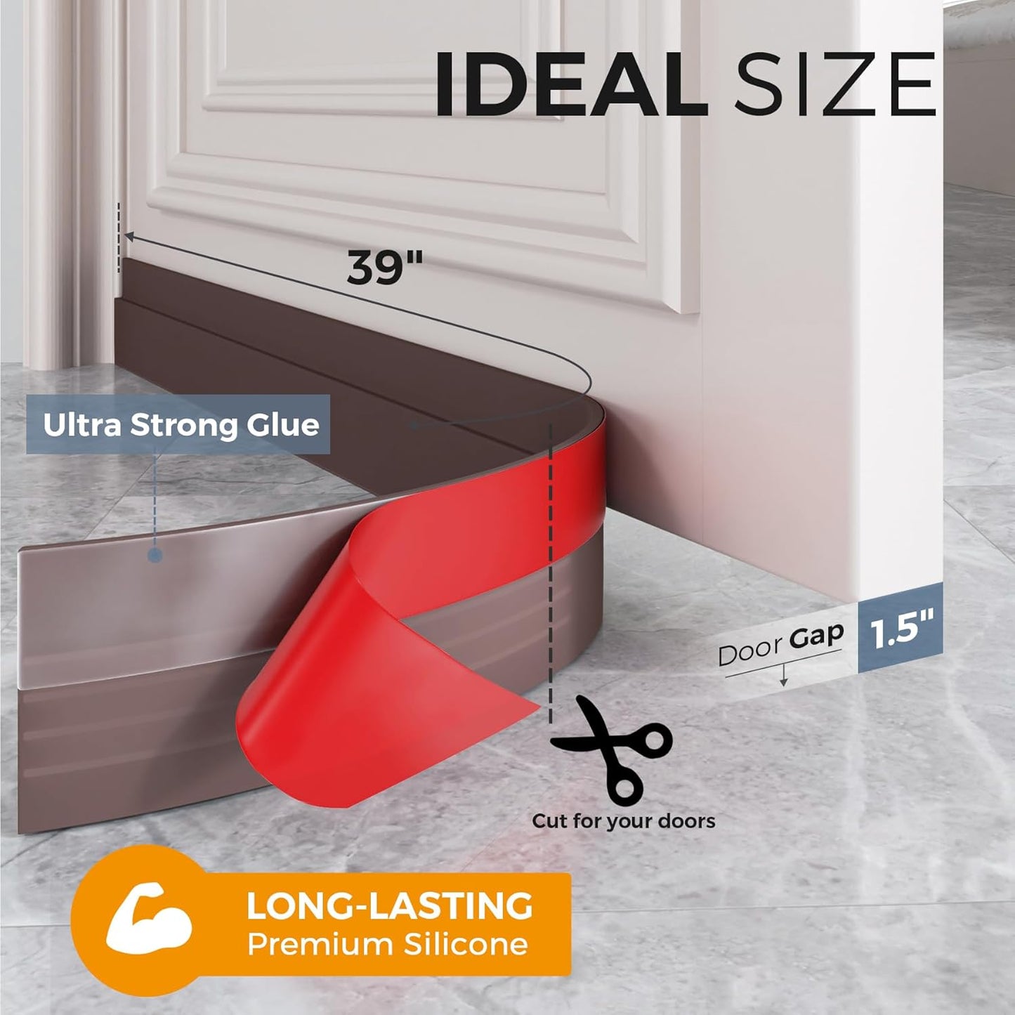 Grotheory 2 Pack Door Draft Stopper, Door Sweep, Weather Stripping Seal | Self-adhesive silicone under door draft stopper for windows and garages, blocks drafts, noise, light, dust and bugs