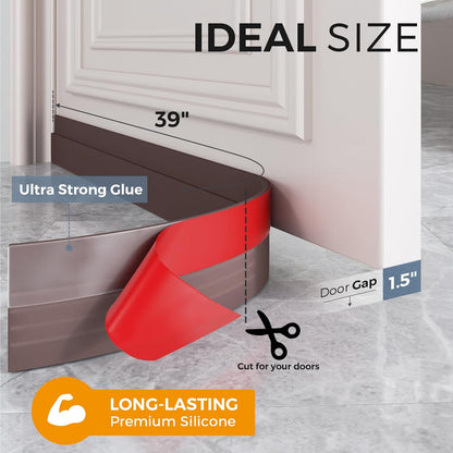 Grotheory 2 Pack Door Draft Stopper, Door Sweep, Weather Stripping Seal | Self-adhesive silicone under door draft stopper for windows and garages, blocks drafts, noise, light, dust and bugs