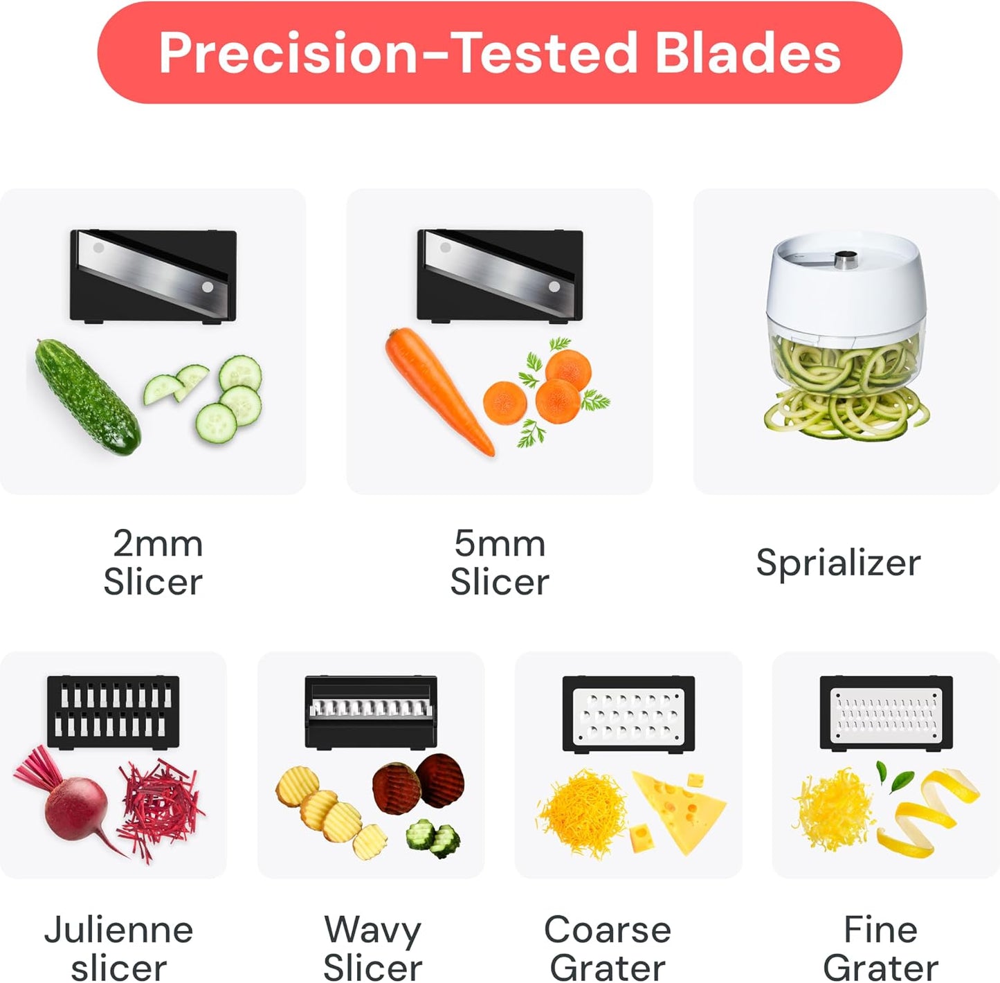 Fullstar Pro Mandoline Vegetable Slicer, Grater & Spiralizer with Container | 6 in 1 Fruit Cutter, Cheese Grater & Spiralizer with Safety Gloves, Stainless Steel Blades & Container (Black)