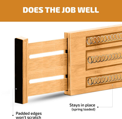 6-Pack Deep Drawer Dividers 4-Inch High Dresser Drawer Organizer, Bamboo | Adjustable 11.5-17 Inch Spring-Loaded Separators for Clothes, Utensils, Socks, Bedroom, Bathroom, Kitchen, Office, No Tools