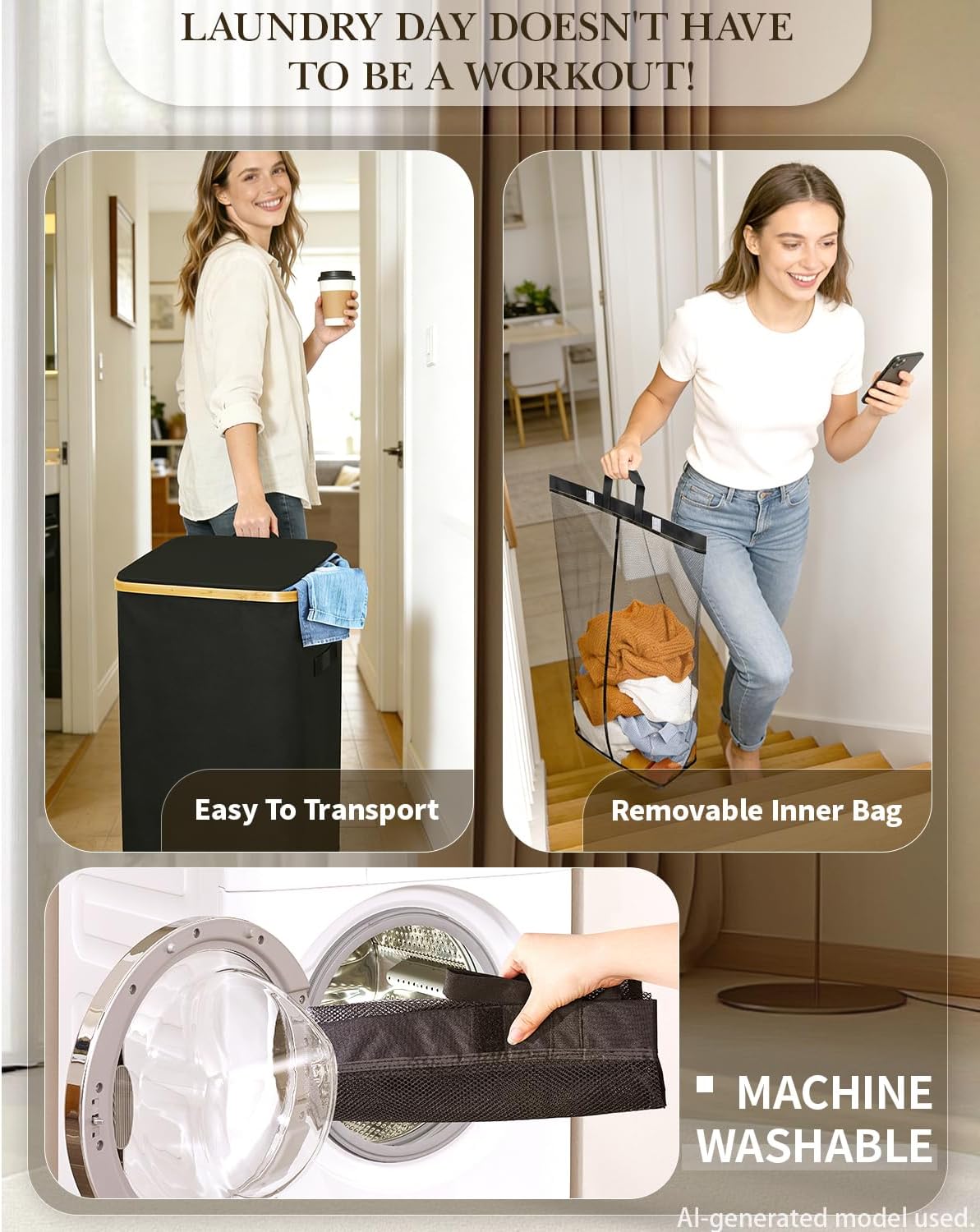 Double Laundry Basket with Wheels and Lid, 150L Clothes Hampers for Laundry | Large Laundry Hamper with 2 Sections & Removable Liner Bags, Rolling Dirty Clothes Basket for Bedroom Bathroom Dorm College