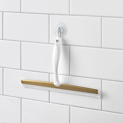 iDesign Zia Metal and Plastic Bathroom Squeegee for Shower, Glass Doors, Floors, Mirrors, with Suction Hook Holder , 12 Inches, Clear and Stainless Steel | Wall Hook Included