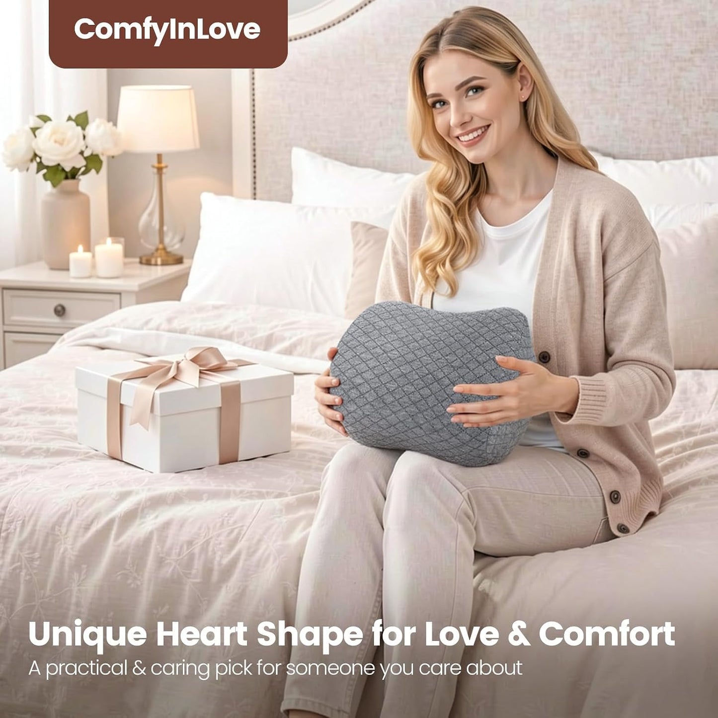 Knee Pillow for Side Sleepers, Supportive Memory Foam Leg Pillow for Side Sleeping with Elastic Strap, Heart-Shape Pillow Between Legs for Pain Relief on Sciatica, Hip Joints, Gray