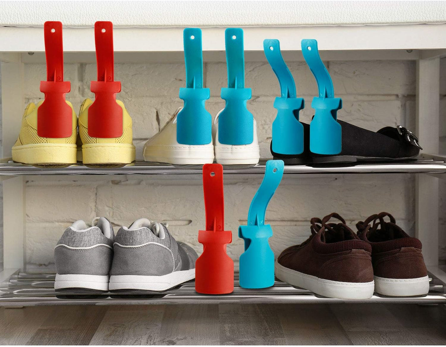Boao 4 Pcs Lazy Shoe Helper Bulk Easy on Easy off Plastic Shoehorn | Portable Sock Short Slider, Handled Shoes Horn, Shoe Lifting Helper Tool or Men Women Kids Seniors