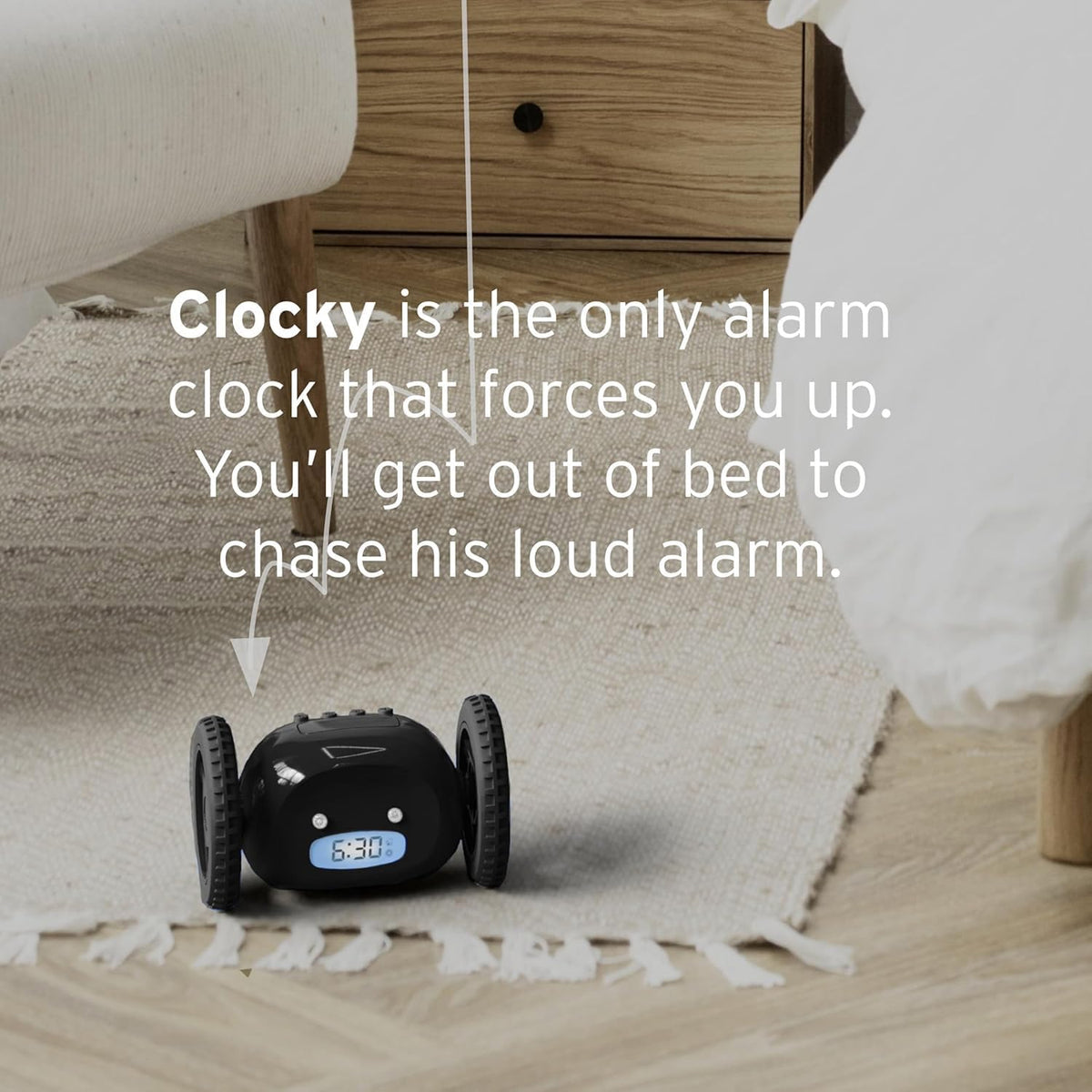 CLOCKY Alarm Clock on Wheels – Loud Rolling Alarm Clock for Heavy Sleepers