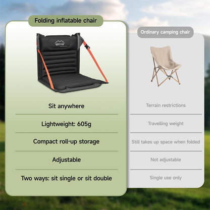 Stadium Seats with Back Support Inflatable Portable Folding Seat | Waterproof Cushion with Backrest for Sports Events Stadium and Camping, Black Heated Version