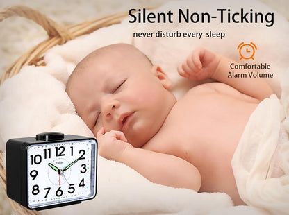 Tinload 4.2" Loud Bell Alarm Clock for Heavy Sleepers Adults, Silent No Ticking, Snooze, Lighted on Demand, Battery Operated Alarm Clocks for Bedrooms (Black)
