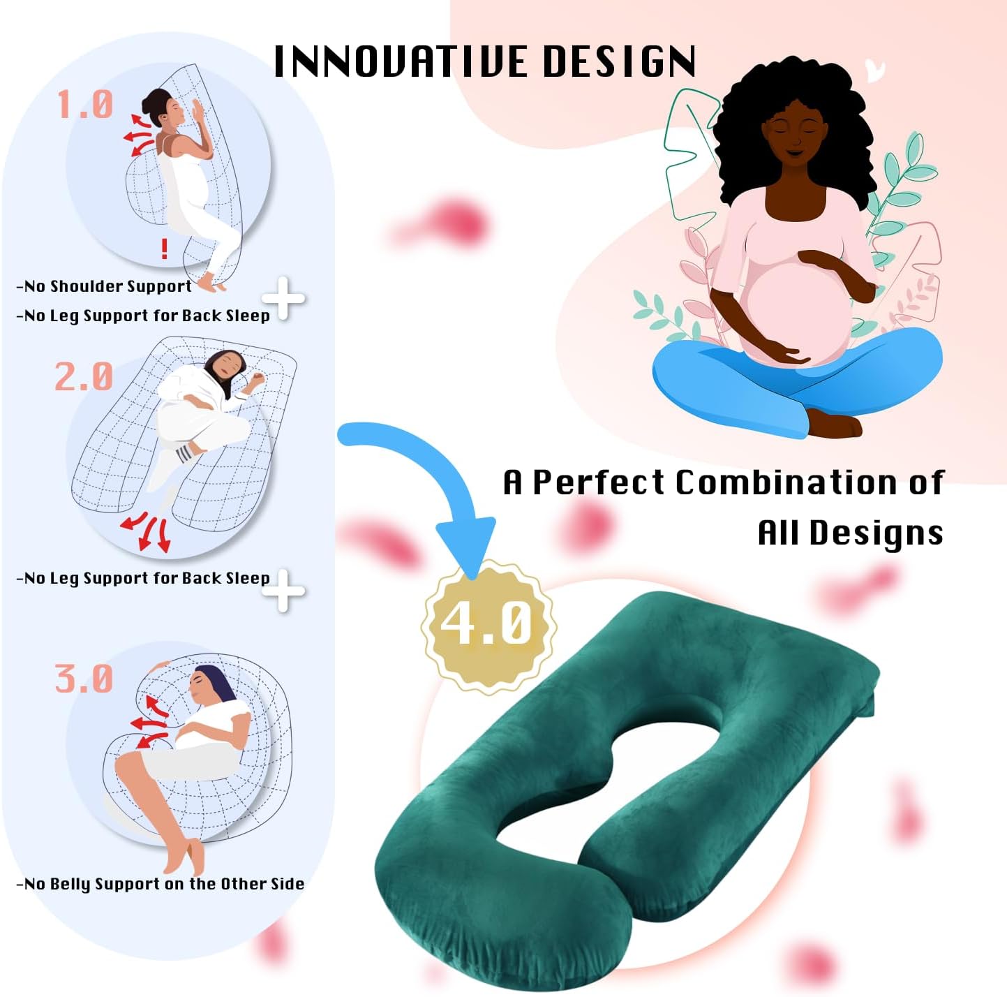 ALLOPERA Pregnancy Pillows for Sleeping, 57-Inch U-Shaped Full Body Maternity Pillow with Adjustable Fill and Removable Washable Cover, Back, Belly, Hip and Leg Support for Pregnant Women, Black Grey