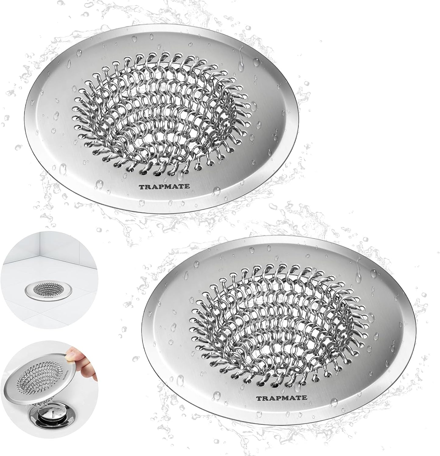 TRAPMATE Shower Drain Hair Catcher, 4.4" Anti-Clogging Bathtub Drain Cover | Easy Flip Cleaning, Traps Hair with Fast Drainage, Anti-Slip Drain Protector Fits Regular & Pop-up Drains (Patented Product)