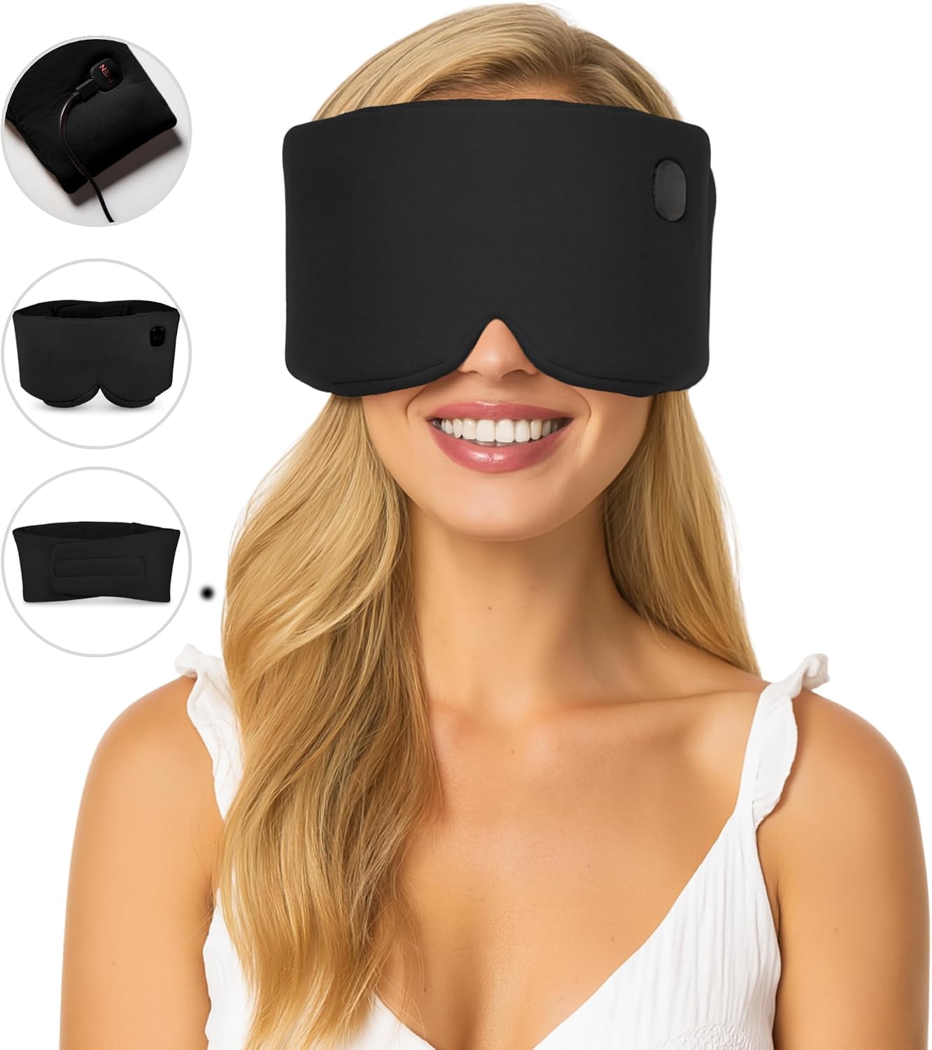 Heated Eye Mask – Cordless Electric Warm Eye Compress for Dry Eyes, Stye & Eye Strain Relief – 4 Heat Settings, Rechargeable, Light-Blocking, Blackout, Washable Cover (Ocean Stone)