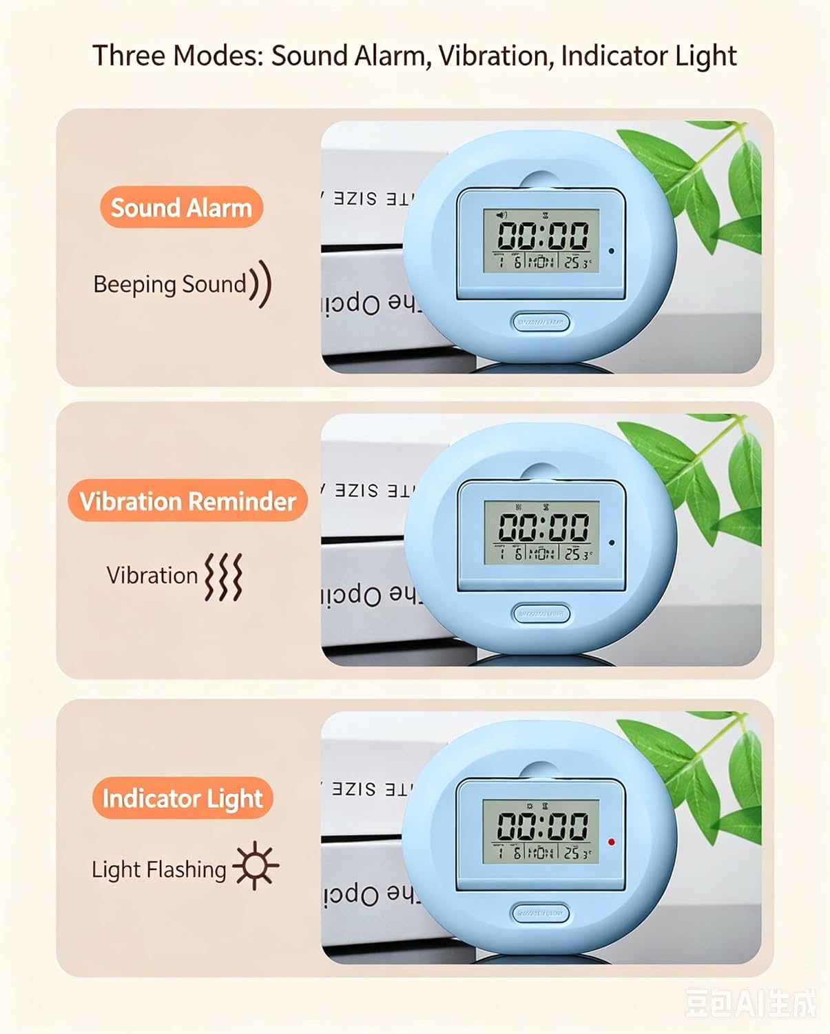 Vibration Alarm Clock for Heavy Sleepers Silent Wake Up Bed Shaker | 2 Alarms, Snooze, Backlit, Countdown Timer, for Students Dorm