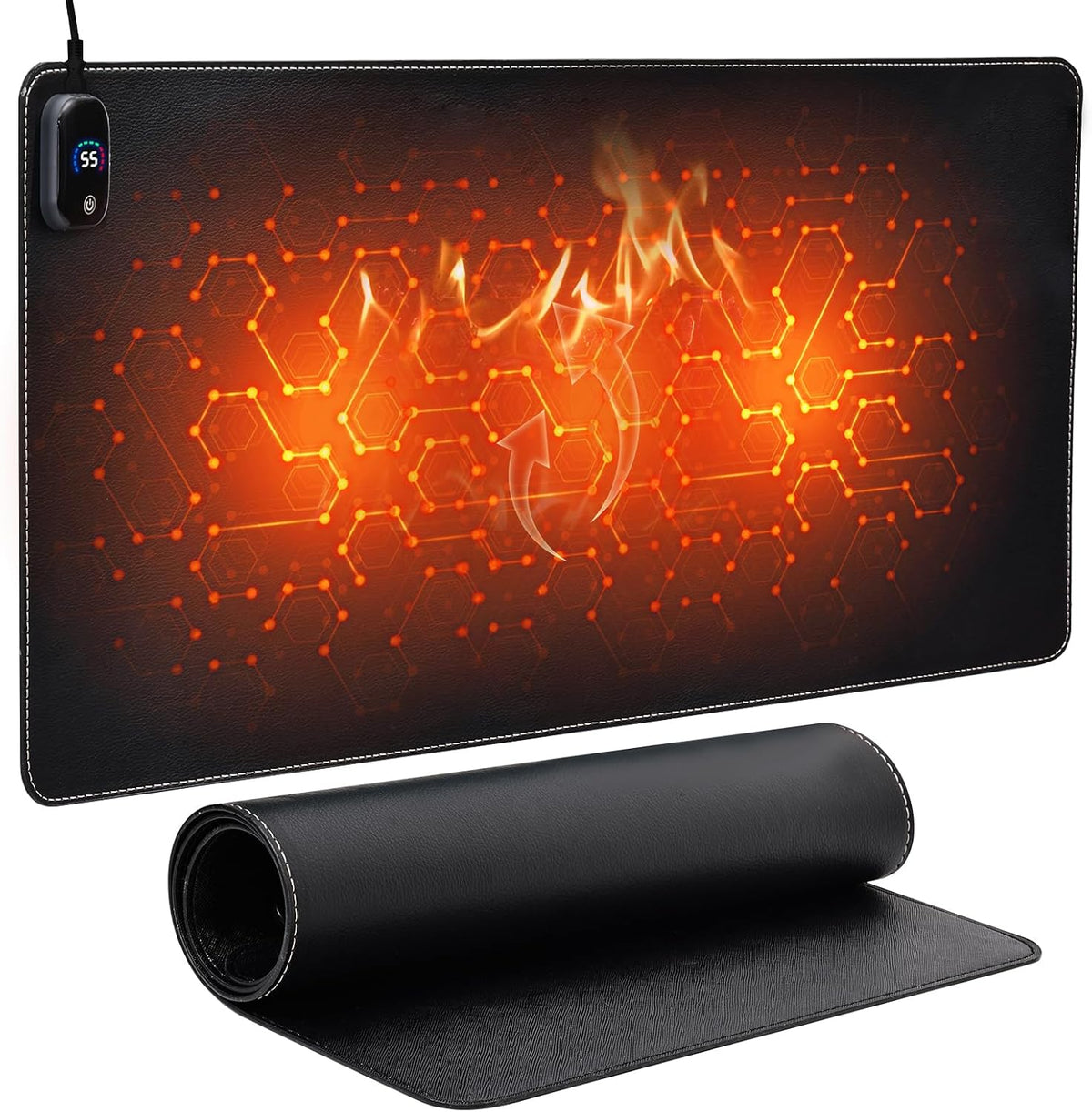 Heated Mouse Pad,Warm Desk Pad with 3 Levels Heating & Timed Auto Shut-Off,PU Leather Heated Desk Pad Foot Warmer Pad for Home Office -31.5 x 13 Inch Black