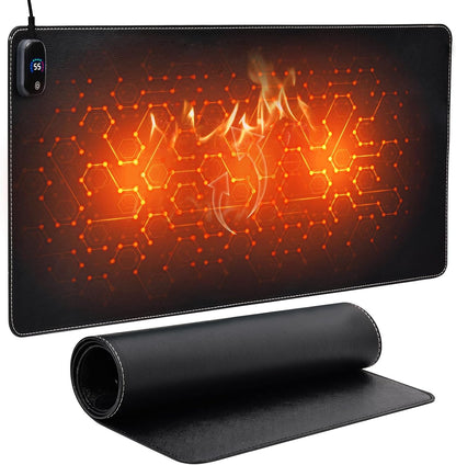 Heated Mouse Pad,Warm Desk Pad with 3 Levels Heating & Timed Auto Shut-Off,PU Leather Heated Desk Pad Foot Warmer Pad for Home Office -31.5 x 13 Inch Black
