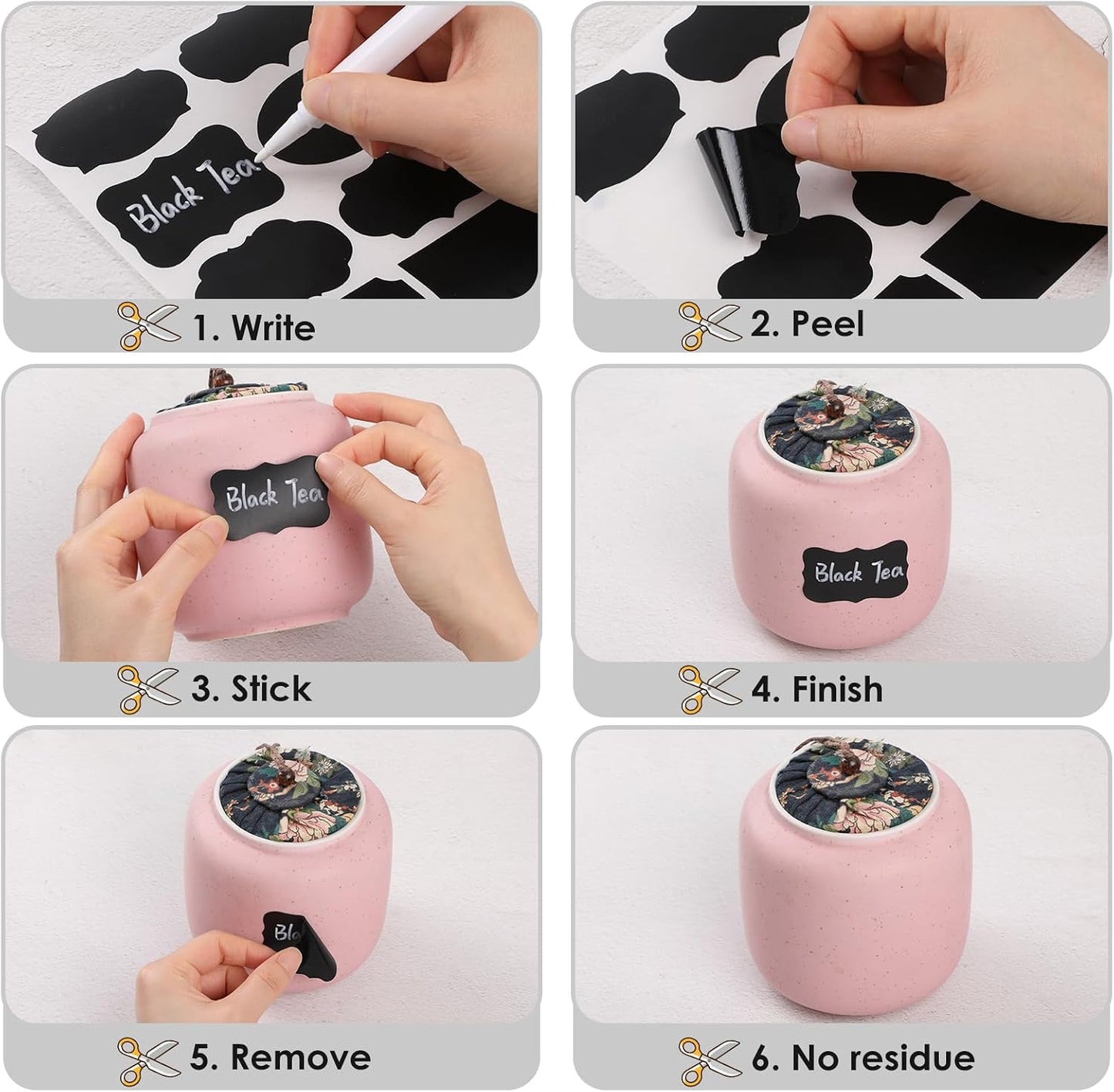 250 PCS Chalkboard Labels, 8 Styles Waterproof Blackboard Stickers Roll with Pen Erasable Reusable Waterproof Self-Adhesive for Mason Jars Food Storage Home Office Kitchen Organizing Craft