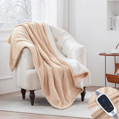 Sealy Electric Throw Blanket Heated Flannel & Sherpa Auto Shutoff 50"x60"