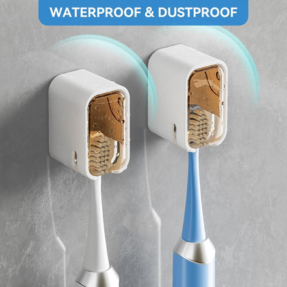 MOPMS Single Slot Toothbrush Holders Wall Mounted with Cover for Bathrooms | 2PCS Toothbrush Cover for Shower, Single Toothbrush Dispenser Storage Organizer for Family & Travel
