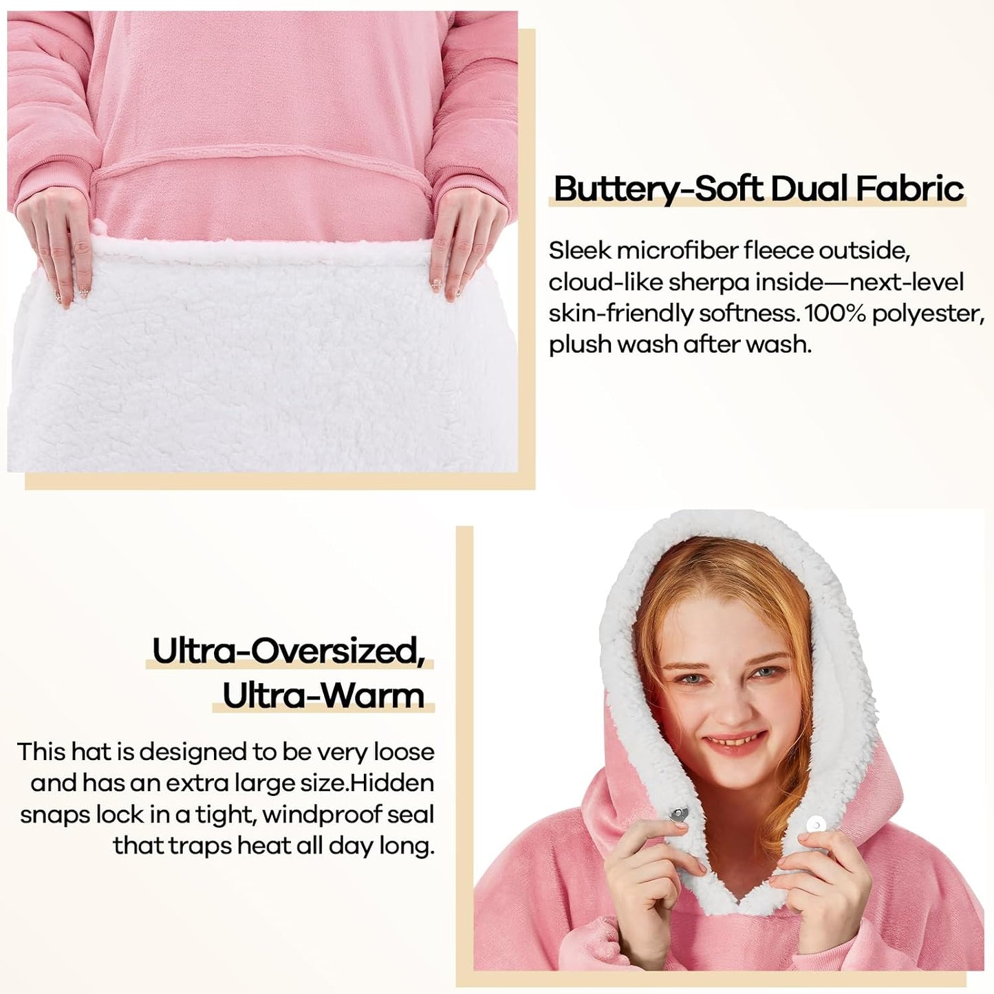 yescool Wearable Blanket Hoodie, Flannel Sherpa Fleece Blanket Sweatshirt for Adults Women Men,One Size Fits All - Colors B