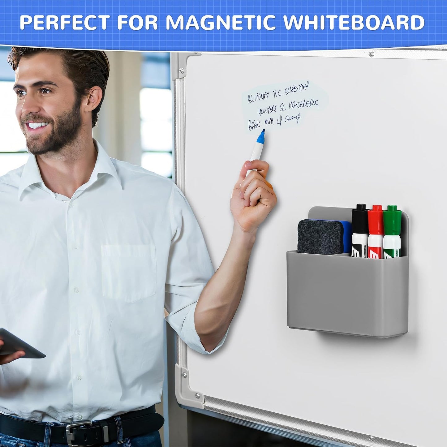 Magnetic Dry Erase Marker Holder - Multi-Surface Pen & Marker Holder for Fridge, Whiteboard, Locker - School, Office, Home - 1 Pack, Black
