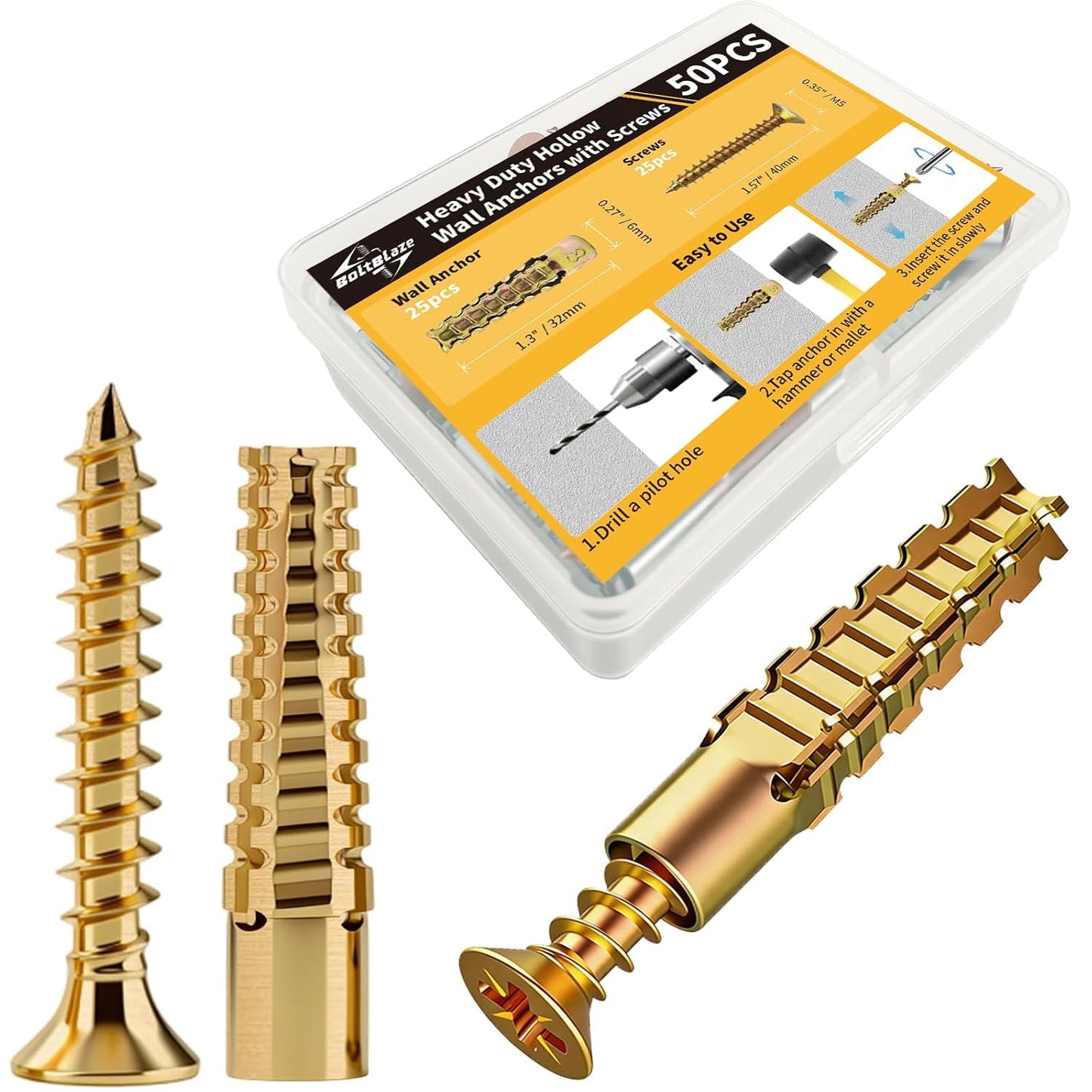 50 PCS Expansion Anchors with Screws for Door Hinge Repair, Hinge Repairs Screw Set, Compatible with Drywall, Concrete, Plaster & Wood Surfaces