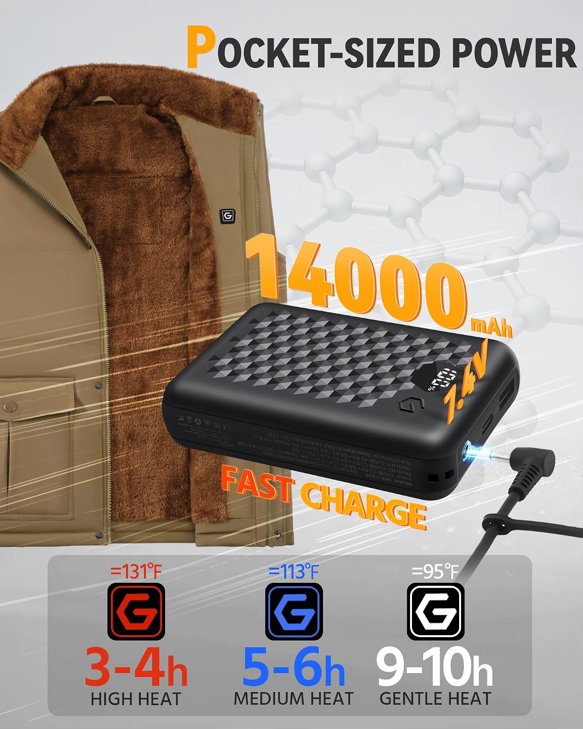 Wulcea Graphene Heated Vest Fleece For Men 7.4V Fast Charge Large Capacity Battery