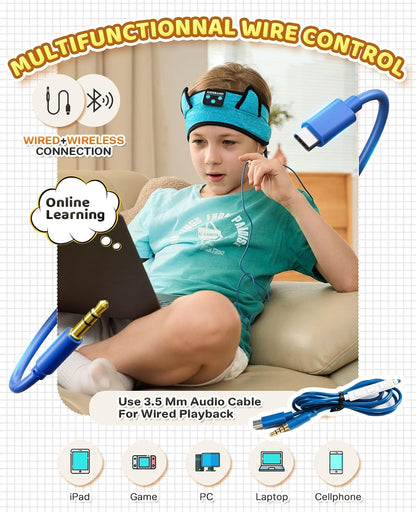 KIDSBAND Kids Bluetooth Headphones, Sleep Headband [Wireless & Wired Playback 2in1] Foldable Headphones for School/Travel/Tablet/Sleep