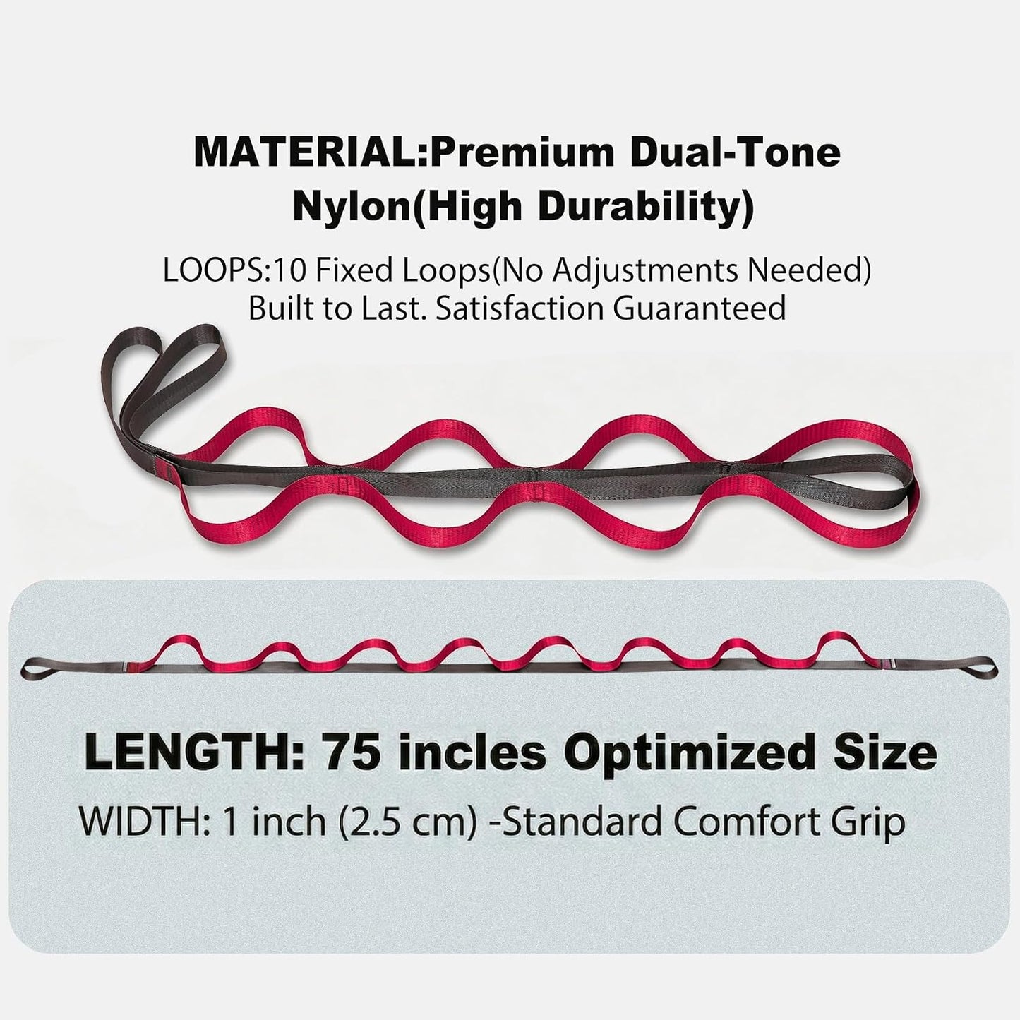 Acozycoo Stretching Strap with Loops for Leg Calf Back Physical Therapy | Non-Elastic Yoga Strap for Stretching,Stretch Band,Leg Lifter,Rehab,Knee,Hip,Pilates,Flexibility Training,Hamstring,Fascia