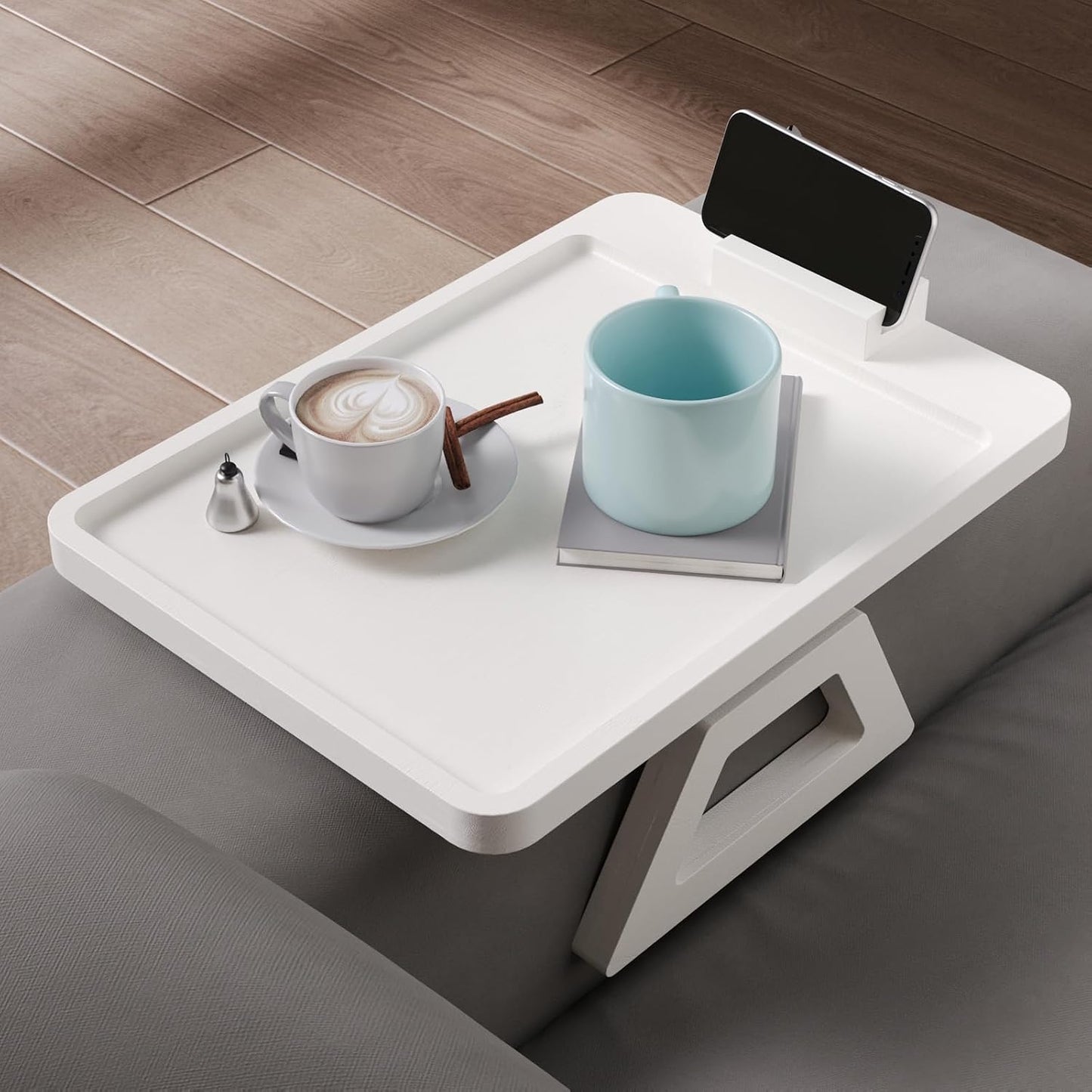 Couch Arm Tray,Bamboo Folding Sofa Tray,Sofa Armrest Trays Clip-On Couch Desk for Drinks,Snacks,Phone,Remote Control（Black）