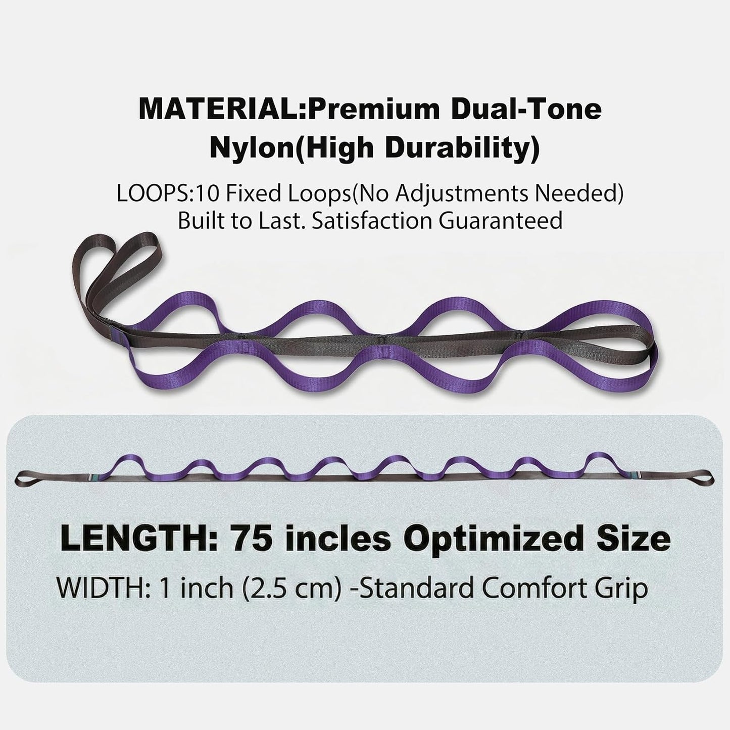 Acozycoo Stretching Strap with Loops for Leg Calf Back Physical Therapy | Non-Elastic Yoga Strap for Stretching,Stretch Band,Leg Lifter,Rehab,Knee,Hip,Pilates,Flexibility Training,Hamstring,Fascia