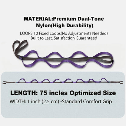 Acozycoo Stretching Strap with Loops for Leg Calf Back Physical Therapy | Non-Elastic Yoga Strap for Stretching,Stretch Band,Leg Lifter,Rehab,Knee,Hip,Pilates,Flexibility Training,Hamstring,Fascia