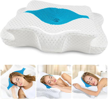 CHxxy Memory Foam Pillows, Cervical Pillow for Neck & Shoulder Pain Relief | Ergonomic Contour Bed Pillow, Soft for Side Sleep Stomach Sleeping and Back Sleeper-Queen Size&Grey