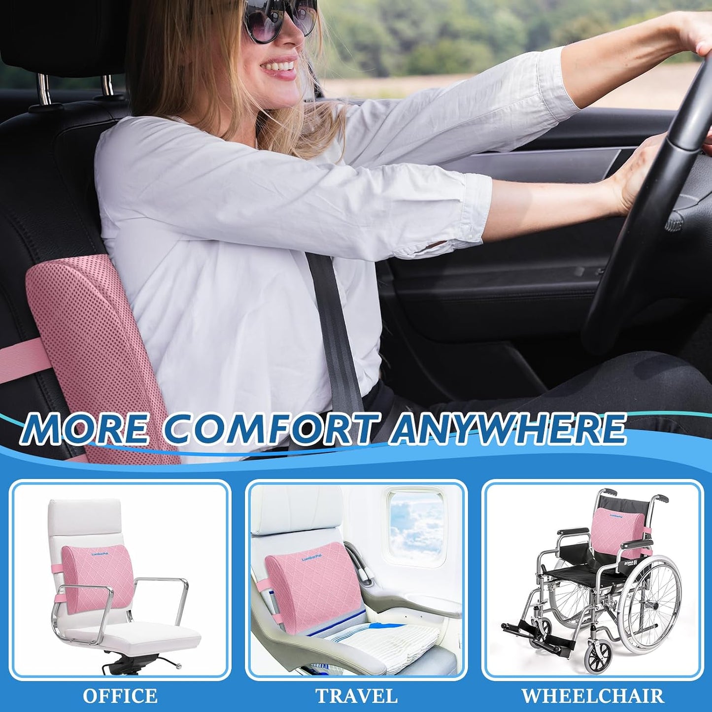 Lumbar Support Pillow for Office Chair, Back Support, Memory Foam, Grey | Improve Sitting Posture & Back Pain Relief. Lumbar Pillow Fits Office, Gaming & Car Chairs with Adjustable Dual Straps