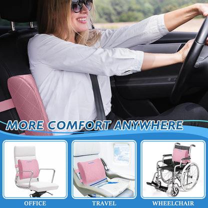 Lumbar Support Pillow for Office Chair, Back Support, Memory Foam, Grey | Improve Sitting Posture & Back Pain Relief. Lumbar Pillow Fits Office, Gaming & Car Chairs with Adjustable Dual Straps