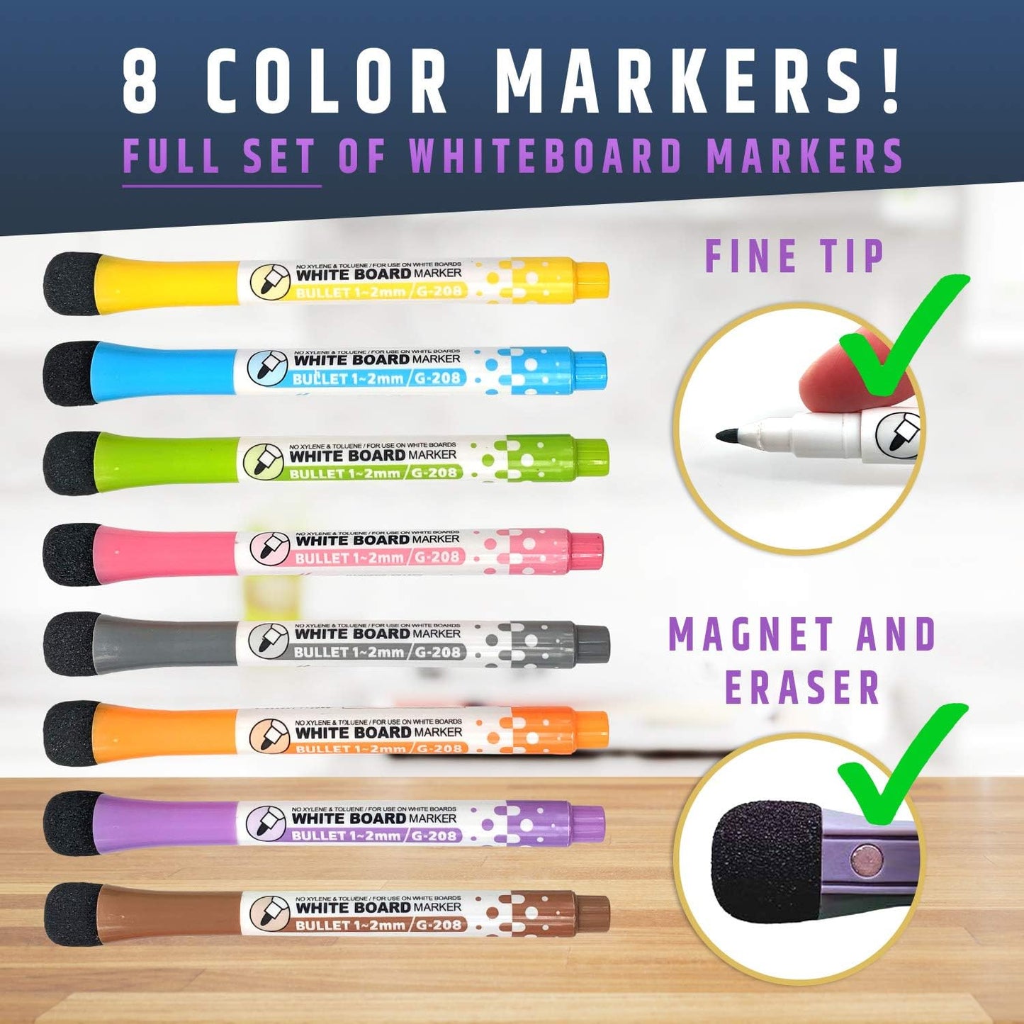 Large Dry-Erase Magnetic Monthly Calendar + Free Bonus: 3 Grocery/to-Do List Whiteboards (Organizer/Planner) for Kitchen Fridge - Full Set: 8 Markers + Eraser | Stain Free | Horizontal